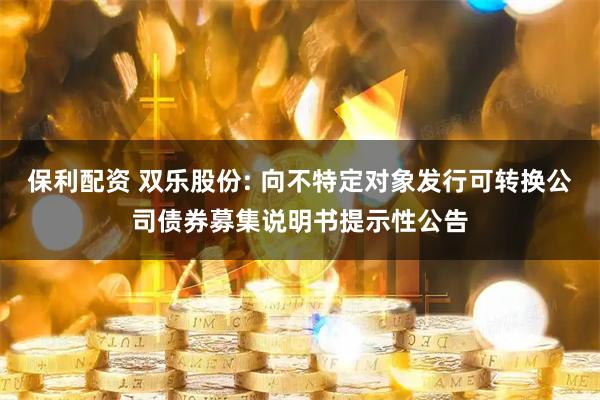 保利配资 双乐股份: 向不特定对象发行可转换公司债券募集说明书提示性公告
